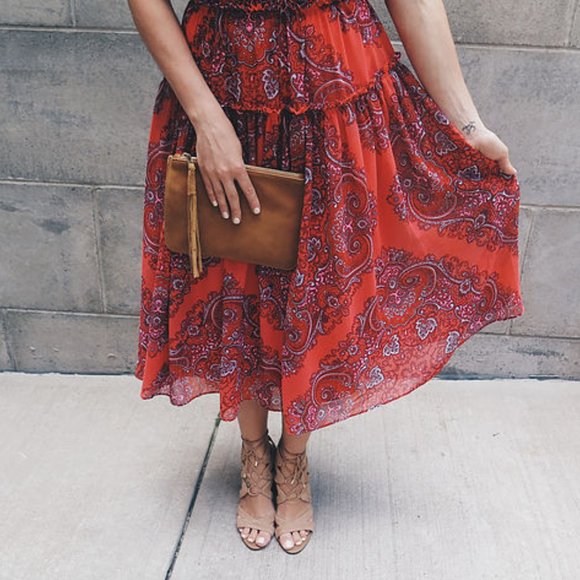 NWOT Banana Republic Red Paisley Print Midi Summer Dress - Size 4 - Picture 2 of 9